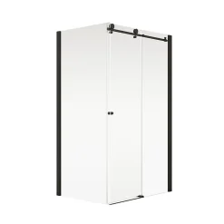 Porte de douche coulissante avec paroi latérale l.120+90 x H.200 cm, verre transparent, profilé noir mat, Schulte MasterClass