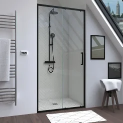 Porte de douche coulissante 100x200 cm - Verre transparent - Profilé Noir - CRUSH