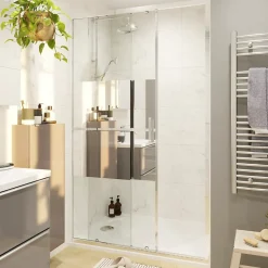 Porte de douche coulissante l.120 x H.195 cm, bandes miroir, profilés alu chrome, GoodHome Ledava