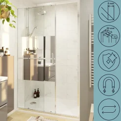 Porte de douche coulissante l.120 x H.195 cm, bandes miroir, profilés alu chrome, GoodHome Ledava