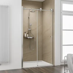 Porte de douche coulissante l.120 x H.200 cm, verre transparent anticalcaire, profilé chromé, Schulte MasterClass