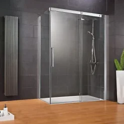 Porte de douche coulissante avec paroi latérale ouverture droite l.140+90xH.200 cm verre anticalcaire, profilé chromé, Schulte MasterClass