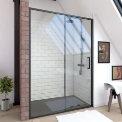 Porte de douche coulissante 120x200 cm - Verre transparent - Profilé Noir - CRUSH