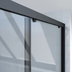 Porte de douche coulissante 120x200 cm - Verre transparent - Profilé Noir - CRUSH