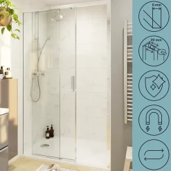 Porte de douche coulissante PMR l.120 x 195 cm, profilés finition chrome, GoodHome Ledava