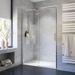 Porte de douche coulissante l.140 x H.200 cm, verre transparent anticalcaire, profilé chromé, Schulte Impériale 10