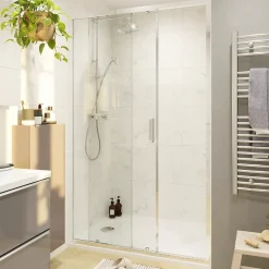 Porte de douche coulissante l.120 x H.195 cm, verre transparent, profilés alu chrome, GoodHome Ledava