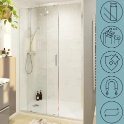 Porte de douche coulissante l.120 x H.195 cm, verre transparent, profilés alu chrome, GoodHome Ledava