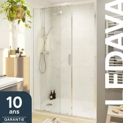 Porte de douche coulissante l.120 x H.195 cm, verre transparent, profilés alu chrome, GoodHome Ledava