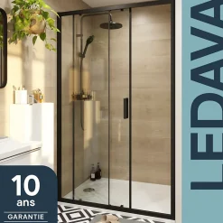 Porte de douche coulissante l.120 x H.195 cm, profilés alu noir, GoodHome Ledava