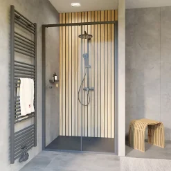 Porte de douche coulissante droite l.100 x H.200, verre transparent, profilé noir, Schulte Trend2.0