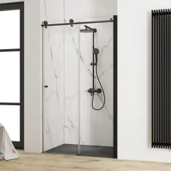 Porte de douche coulissante l.120 x H.200 cm, verre transparent, profilé noir mat, Schulte MasterClass