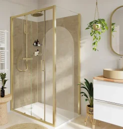 Porte de douche coulissante l.120 x H.195 cm, verre transparent, profilés alu finition doré brossé, GoodHome Ledava