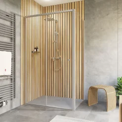 Porte de douche coulissante avec paroi latérale gauche l.120+90 x H.200 cm, verre transparent, profilé alu-argenté, Schulte Trend2.0