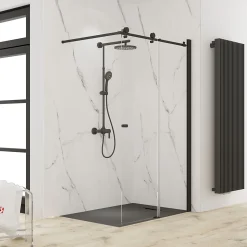 Porte de douche coulissante l.160 x H.200, verre transparent, profilé noir, Schulte MasterClass