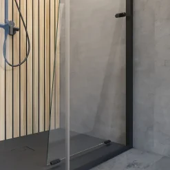 Porte de douche coulissante gauche l.120 x H.200, verre transparent, profilé noir, Schulte Trend2.0