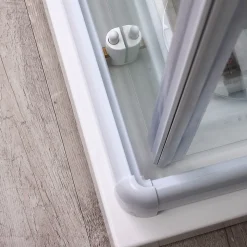 Porte De Douche D'angle 75X75 Verre Sérigraphié Profils Blancs - Venere