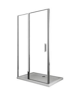 Porte de douche de 6 mm avec un petite paroi et une porte à battant dans la même ligne - 117-120 cm