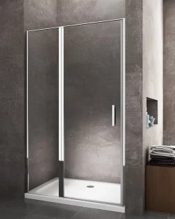 Porte de douche de 6 mm avec un petite paroi et une porte à battant dans la même ligne - 117-120 cm