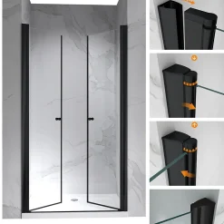 Porte de douche GINA-BLACK H.195 cm, largeur réglable 104 à 108 cm, verre 6 mm, anticalcaire - Saniverre