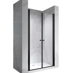 Porte de douche GINA-BLACK H.195 cm, largeur réglable 104 à 108 cm, verre 6 mm, anticalcaire - Saniverre