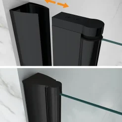 Porte de douche GINA-BLACK H.180 cm, largeur réglable 100 à 104 cm, verre 6 mm, anticalcaire - Saniverre