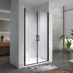 Porte de douche KAYA-BLACK H. 195, l. 95-98 cm, verre transparent 6 mm anticalcaire - Saniverre