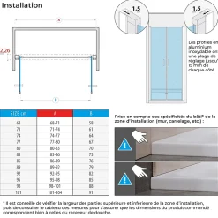 Porte de douche KAYA-BLACK H. 195, l. 77-80 cm, verre transparent 6 mm anticalcaire - Saniverre