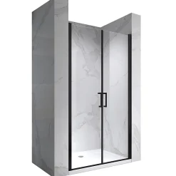 Porte de douche KAYA-BLACK H. 195, l. 77-80 cm, verre transparent 6 mm anticalcaire - Saniverre