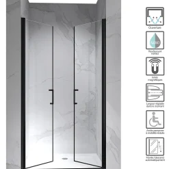 Porte de douche KAYA-BLACK H. 180, l. 71-74 cm, verre transparent 6 mm anticalcaire - Saniverre