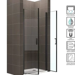 Porte de douche KIMIBLACK H.190 largeur réglable 97 à 100 cm verre transparent - Saniverre