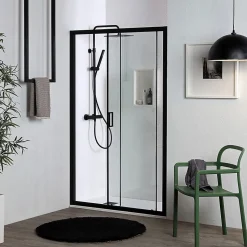 Porte de douche niche 130 cm noir mat avec installation réversible - city