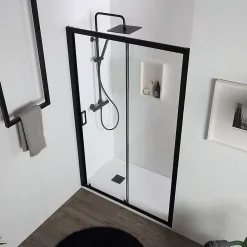 Porte de douche niche 130 cm noir mat avec installation réversible - city