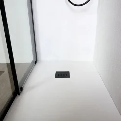 Porte de douche niche coulissante 110 cm noir mat verre trempé 6 mm transparent - city