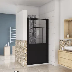 porte de douche Noir 90x200cm,5mm verre securit,Paroi de douche avec porte pivotante,Robustesse et Design Moderne