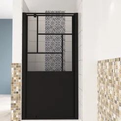 porte de douche Noir 100x200cm,5mm verre securit,Paroi de douche avec porte pivotante,Robustesse et Design Moderne