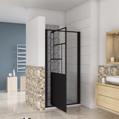 porte de douche Noir 100x200cm,5mm verre securit,Paroi de douche avec porte pivotante,Robustesse et Design Moderne