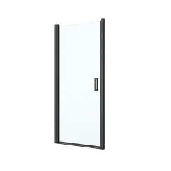 Porte de douche pivotante l.90 x H.195 cm, verre transparent, profilés alu noir, GoodHome Ledava