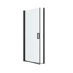Porte de douche pivotante l.90 x H.195 cm, verre transparent, profilés alu noir, GoodHome Ledava