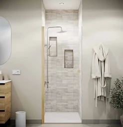 Porte de Douche Pivotante 80x180 cm en Verre Trempe 5 mm - Finition Or Brosse - GOLD ELEMENTARY