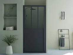 Porte de douche pivotante noir mat style atelier - 80 x 195 cm - URBANIK