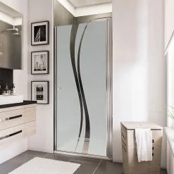 Porte de douche pivotante l.90 x H.192 cm, verre transparent anticalcaire, décor Liane, profilé chromé, Schulte NewStyle
