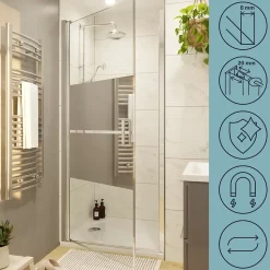 Porte de douche pivotante l.80 x H.195 cm, bandes miroir, profilés alu chrome, GoodHome Ledava