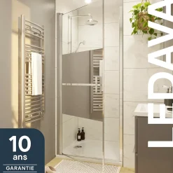 Porte de douche pivotante l.80 x H.195 cm, bandes miroir, profilés alu chrome, GoodHome Ledava