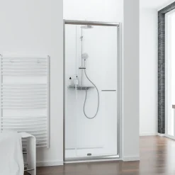 Porte de douche pivotante largeur extensible de 69 à 81cm, H.185 cm, verre transparent, profilé chromé, Schulte Impériale