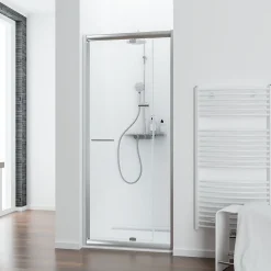 Porte de douche pivotante largeur extensible de 69 à 81cm, H.185 cm, verre transparent, profilé chromé, Schulte Impériale