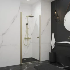 Porte de douche pivotante en niche l.90 x H.192 cm, verre transparent, profilé or, Schulte New Style