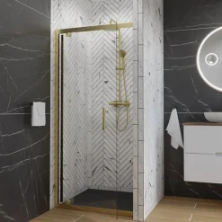 Porte de douche pivotante 90 cm cadre doré GOLDY