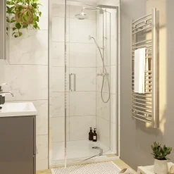 Porte de douche pivotante axe excentré l.80 cm x H.195 cm, verre transparent, profilés alu chrome, GoodHome Ledava