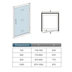 Porte de douche pivotante 100cm en 6mm verre trempé clair Porte de douche Hauteur 185cm, poignée inox, grandes charnières
